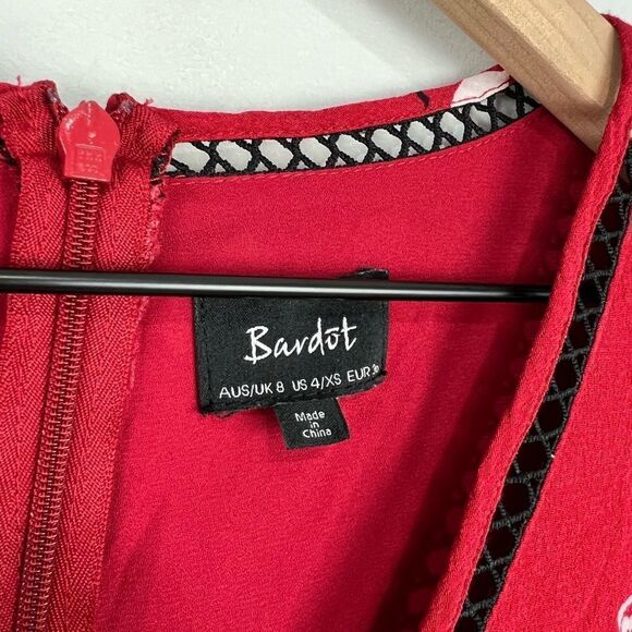 Bardot Red Floral Long Sleeve Mini Dress 4 XS - Picture 5 of 8